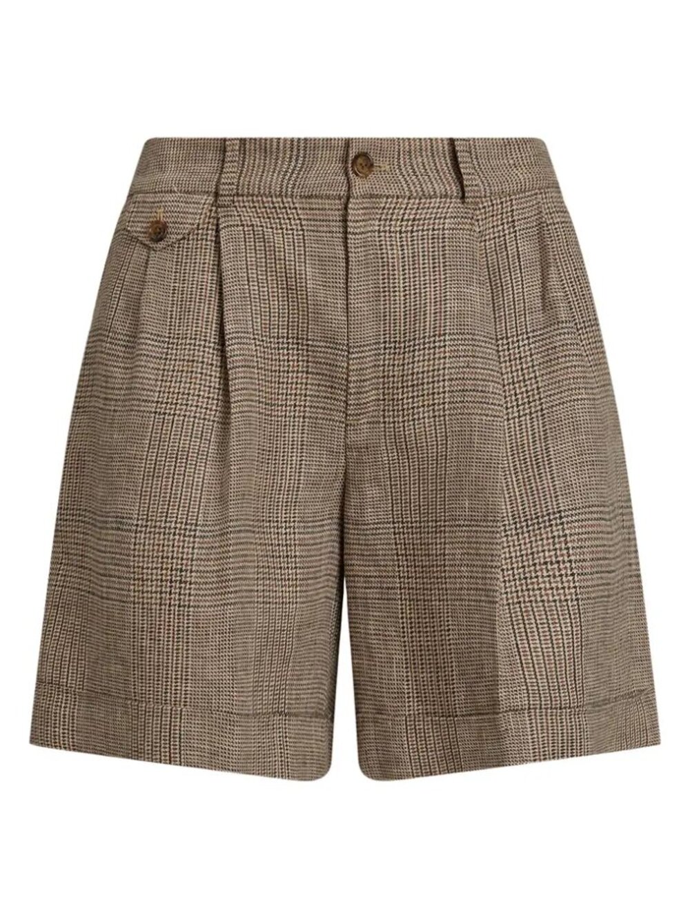 NWT Lauren Ralph Lauren Women's Glen Check Pleated Linen Twill Shorts 14 P